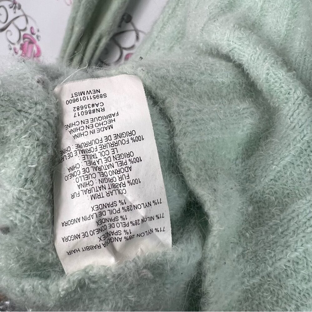 Bebe angora rabbit fur sweater hoodie Light Green Ribbed Sweater with Pom-Poms - Picture 9 of 9
